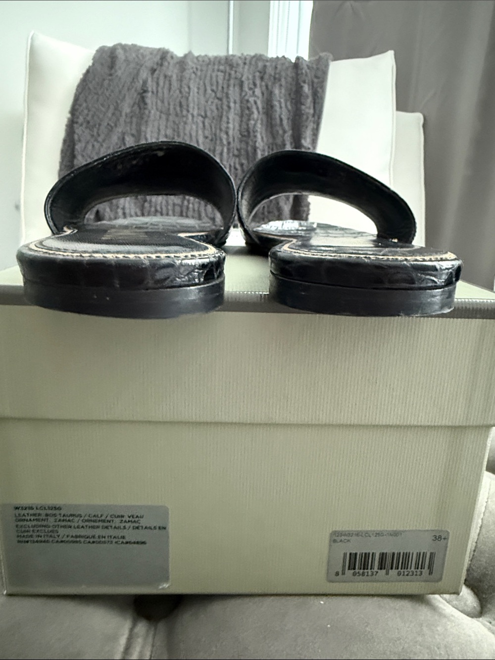Tom Ford Black Croc-Embossed Slide Sandals with Gold TF Logo - Picture 8 of 14
